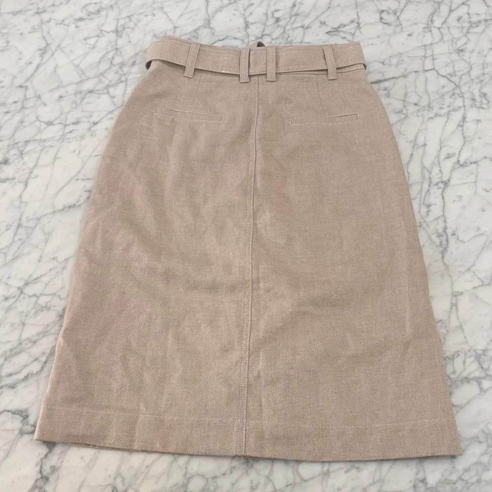 J. Crew | Tan Button Front Skirt in Stretch Linen Sz 0